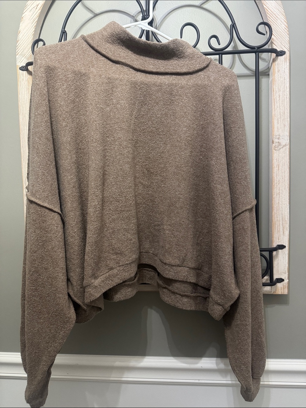 Zenana Outfitters Cropped Turtleneck Sweater - Taupe Brown Large oversized crop